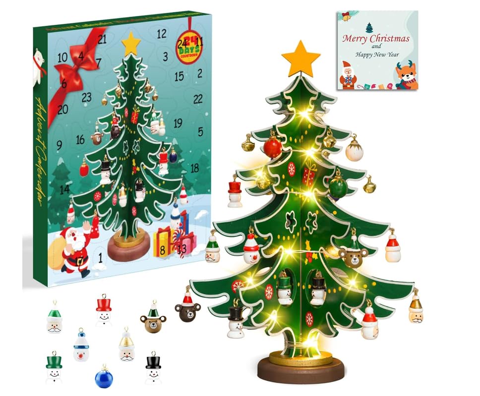 Advent Calendar 2026 with Lights,24 Days Christmas Countdown Wooden Tree