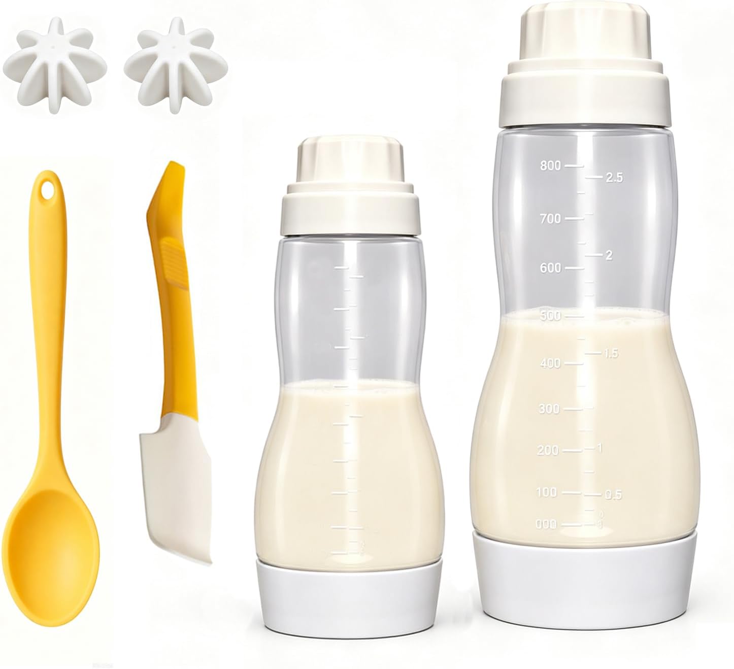 Pancake Batter Dispenser Bottle, 1000ml+500 ml Pancake Squeeze Bottle Set