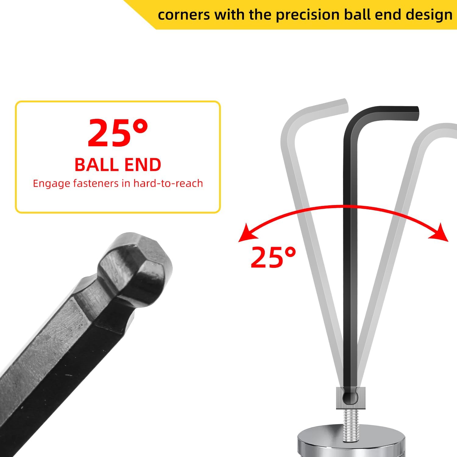 Llave Allen hexagonal con extremo de bola de 10 mm, brazo extralargo en forma de L, herramienta de reparación de acero CRV resistente, 6 piezas, color negro