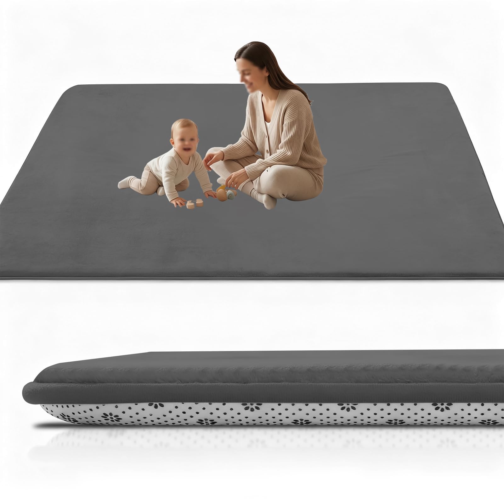 Baby Spielmatte, 3cm Dickes Extra groß Memory-Schaumstoff Matte für Bauchlage, Rutschfester Kinderteppich, Krabbelmatte, Tatami-Yogamatte, krabbeldecke für Baby 100 x 120 cm Dunkelgrau
