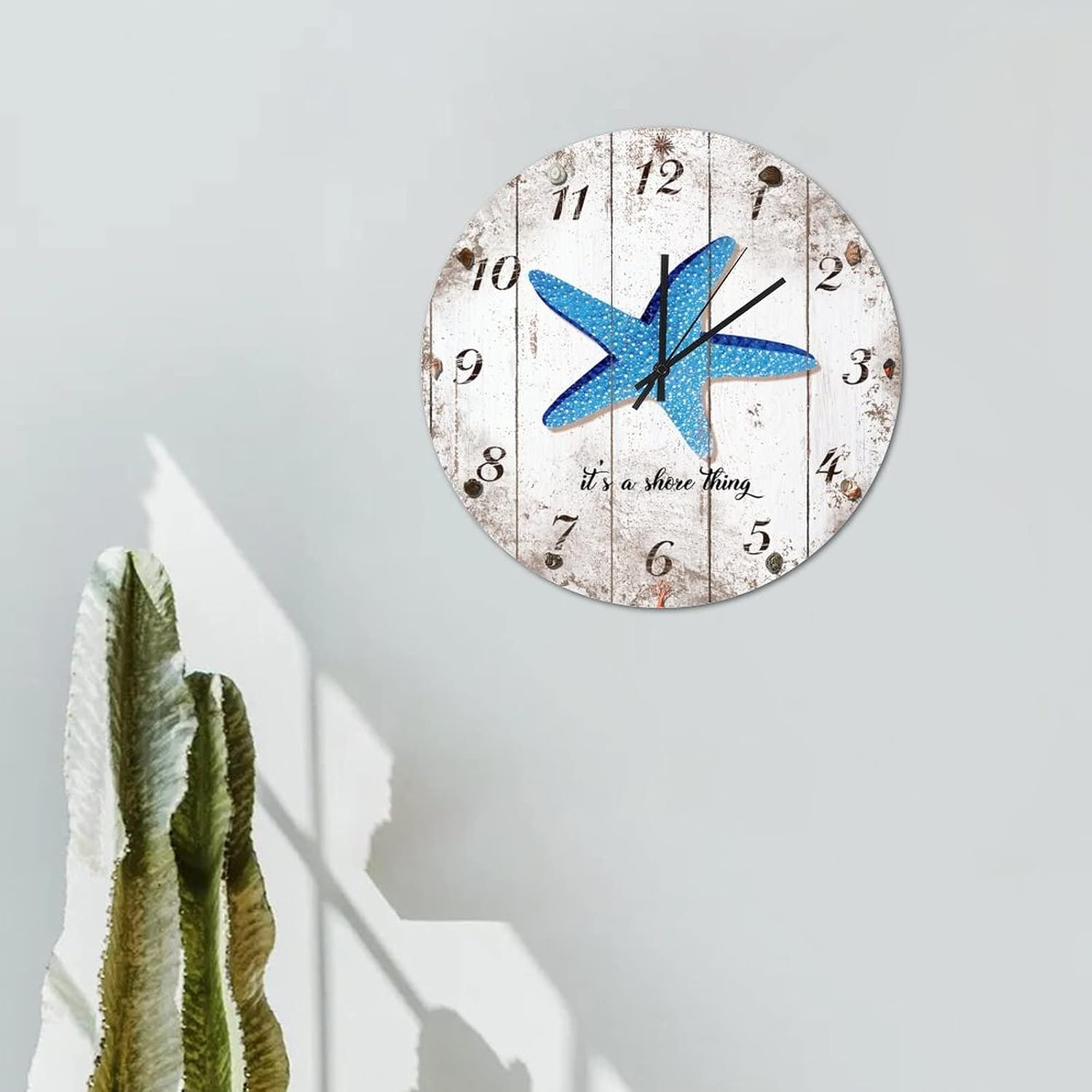 Retro Ocean Starfish Wall Clock 15in Arabic Numerals Wooden Wall Clock Silent Non-Ticking Battery Operated Motivational Gym Wall Art Popular Wall Decor for Bedroom Condo Garage Cafe Countryside image 4