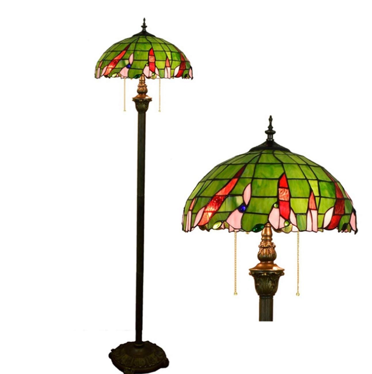 IUokLU Tiffany Style Floor Lamp, Green Pastoral Style Decoration Standing Light with 16" Stained Glass Shade