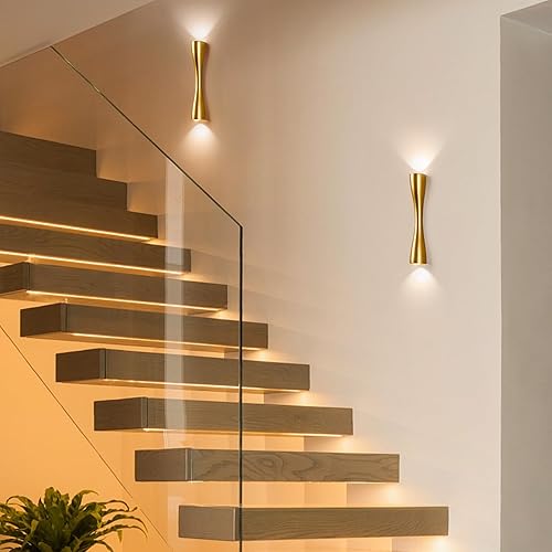 Miniatura 3 de Aomesinc Moderno aplique de pared dorado arriba y abajo, lámpara LED de interior para dormitorio, sala de estar, baño, mesita de noche, pasillo (9.4