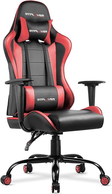 GTPLAYER Gaming Chair Office Chair Swivel Heavy Duty Chair Ergonomic Design with Cushion and Reclining Back Support(Red)
