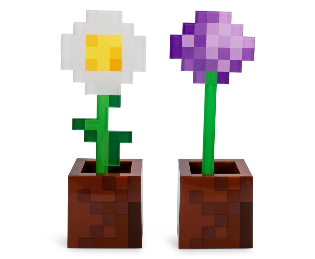 Minecraft Mood Lights Set of 2 - LED Flower Pot Lamps for Bedroom, Desk, Living