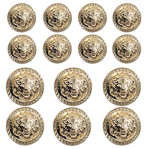 KENDANY 14 Pieces Gold Vintage Antique Metal Blazer Button Set - 3D Lion Head - for Blazer, Suits, Sport Coat, Uniform, Jacket 17mm 23mm(Gold)