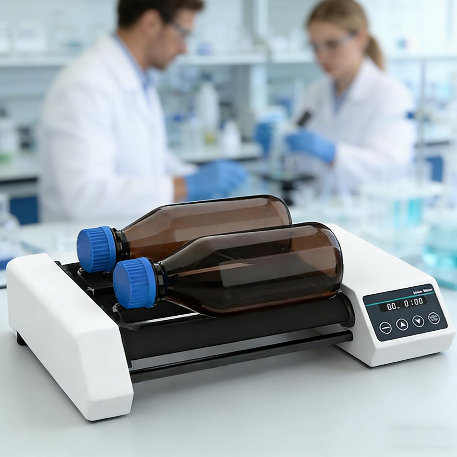 Mezclador orbital de laboratorio, mezclador de rodillos de laboratorio, agitador digital de botellas de reactivos de 4 rodillos, velocidad ajustable de 20 a 80 rpm, distancia entre centros d