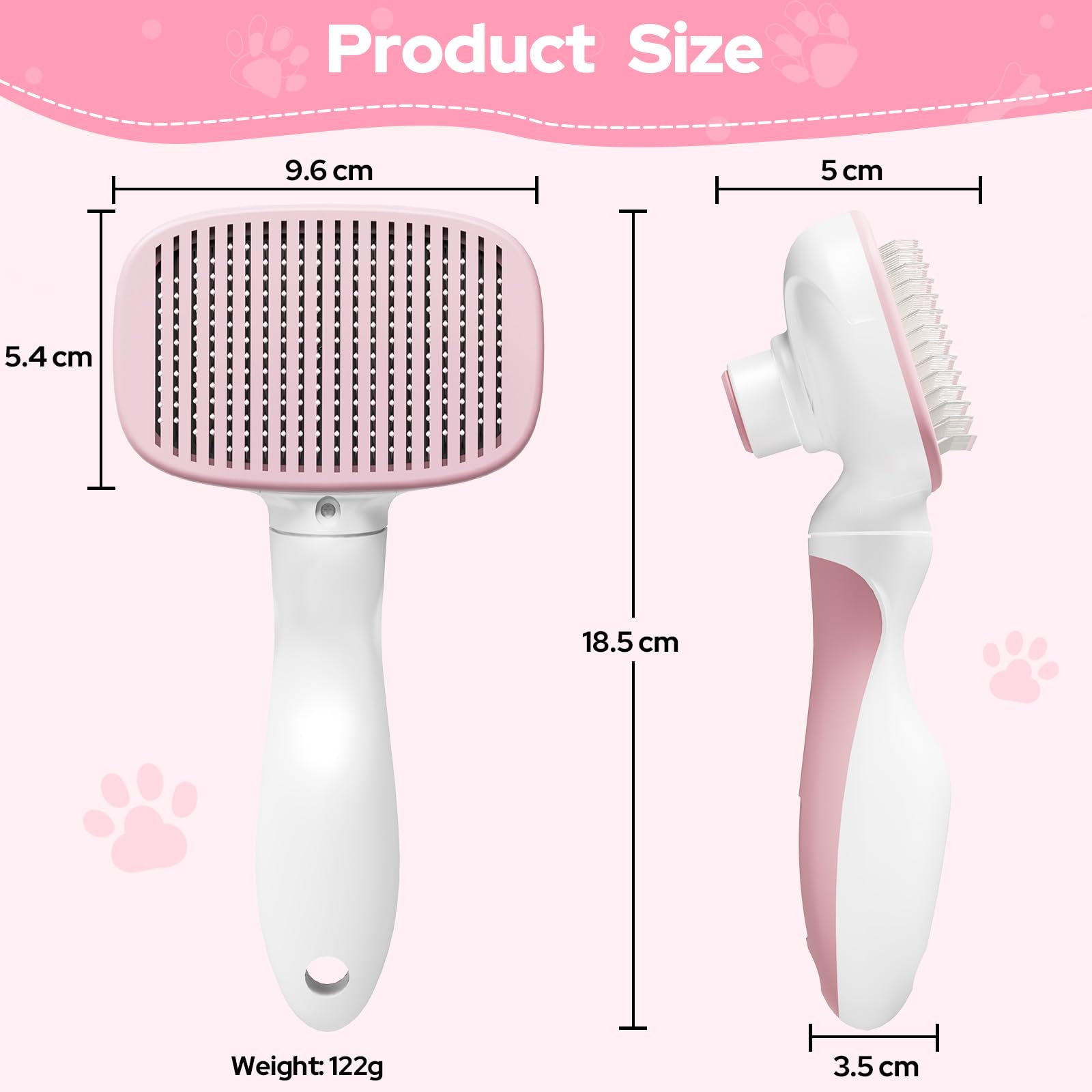 Zivacate Spazzola per Gatti, Autopulente per Animali Domestici, Nettoyage en Un Clic, Spazzola Cani, Manico Antiscivolo, Adatto a Cani e Gatti a Pelo Lungo, Medio e Corto - Rosa-Bianco