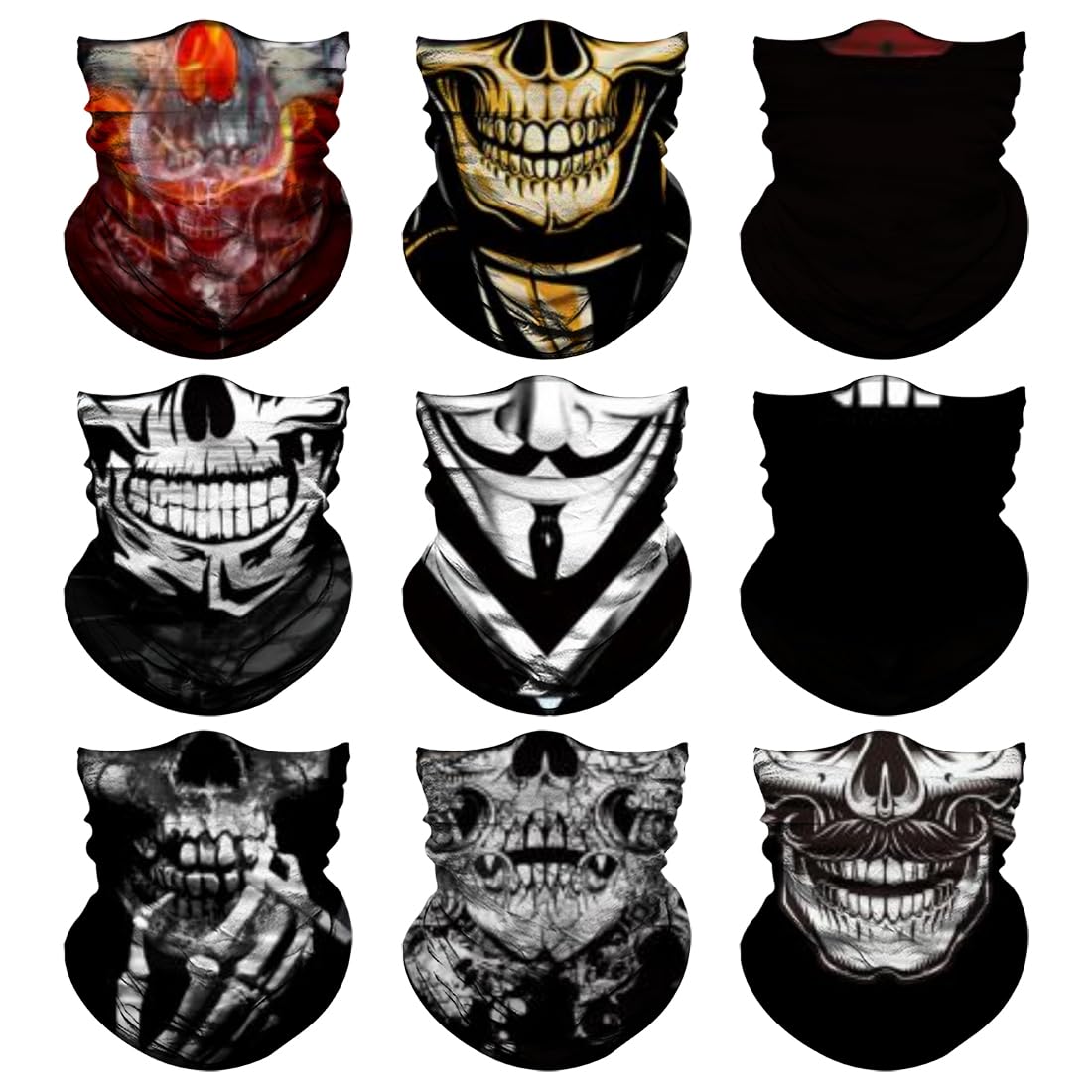 Venswell Neck Gaiter Mask for Men Women, Seamless Bandana Rave Face Cover Mask, Magic Face Scarf, Balaclava,Headband, Head Wrap-Motorcycle Cycling Festival Outdoors (B-Mix Skull)