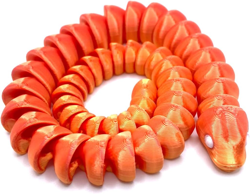3D Printed Snake Toy Animal for Kids and Adults, PLA Material, Articulating Segments Design, Candy Corn, S