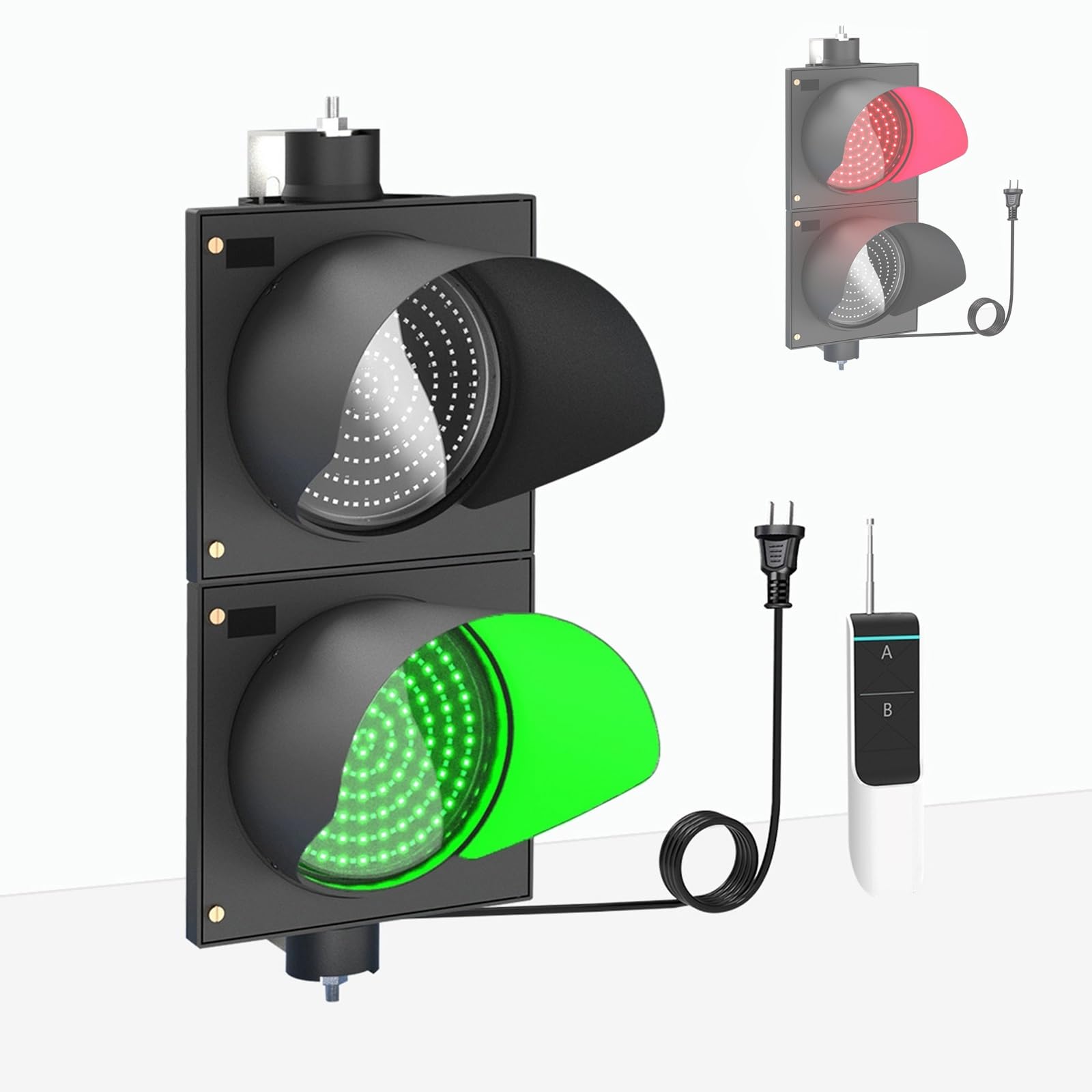 Semáforo LED de 200mm, Luz de Freno Bicolor Rojo/Verde con Control Remoto, Lámpara de Señalización Industrial, 100-240V, Plug and Play, para Carreteras, Peajes, Luces Indicadoras, Resistente al Agua