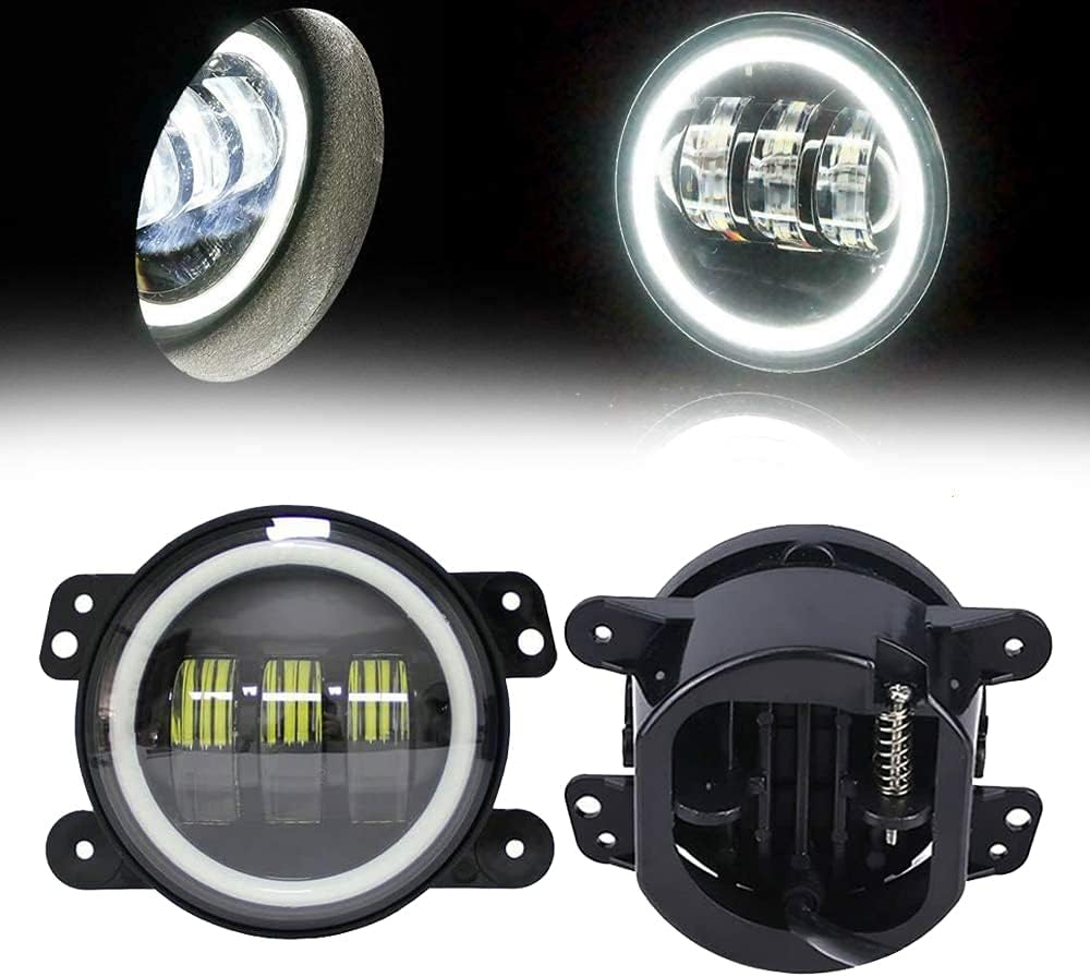 Pair 4” inch LED chip fog lights Compatible with Jeep Grand Cherokee 2011 2012 2013 Driving Off Road Fog Lamps Replacement with White Halo Ring DRL