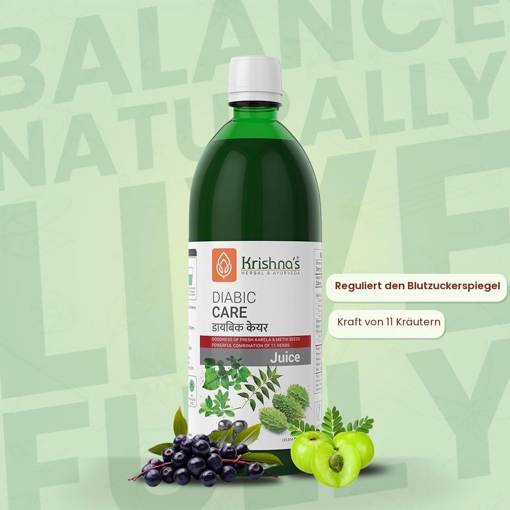 Krishna's Diabic Care Juice - 1000 ml | Blend of 11 herbs Methi, Amla, Karela, Jamun, Kutki, Guduchi & 5 other herbs to manage sugar levels | Health Drink | Made in India