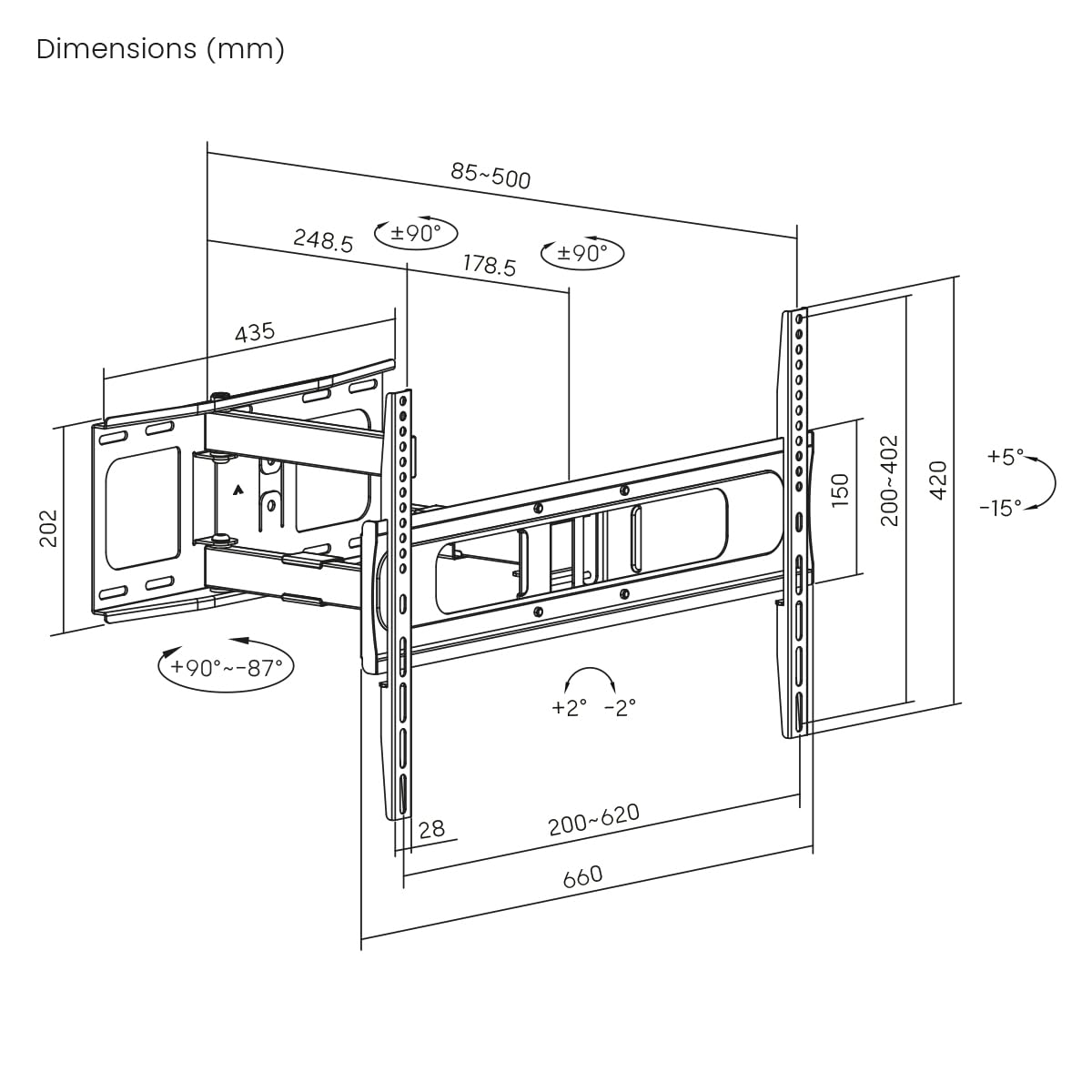 my wall Soporte de Pared para TV de hasta 86 Pulgadas, HP44L, orientable para 37-86 Pulgadas, inclinación y Giro, hasta 50 kg, gestión de Cables integrada