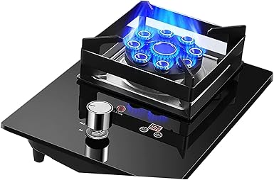 Gas Stove Cooktop, 5.2KW Tempered Glass Cooktop Burner, Desktop and Recessed Installation Suitable for Kitchen,Timing Camping Gas Stove (Color : Black, Size : LPG)