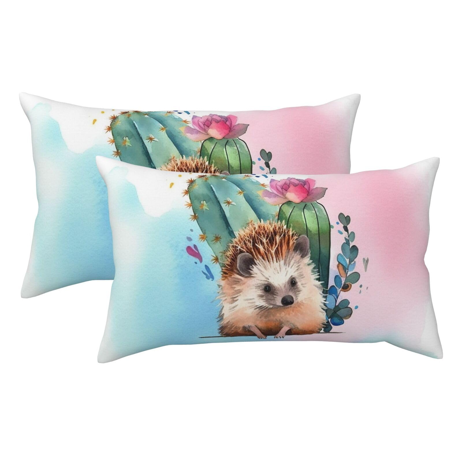 2 Pack King Size Pillow Cases for Hair and Skin Soft Breathable Pillow Case Covers with Hidden Zipper Watercolor Hedgehog Pillowcase 20x36 Inches Pillow Covers for Sleeping Gift