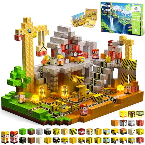 SSAWER Magnetische Bausteine Leuchtend 150-teilige Magnetbausteine für Kinder Montessori Spielzeug für Junge und Mädchen ab 3 Jahren Magnetic Building Blocks Geschenke für Kinder (Baustelle)