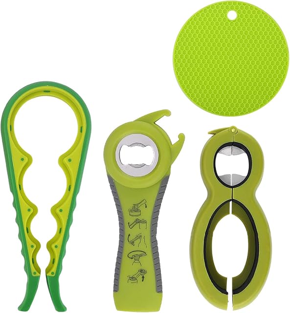 MAGIIN Bottle and Jar Openers for Arthritic Hands, Silicone Jar Gripper Mat, 4PCS Bottle Opener Kit for Jar Lids Bottle Caps Pull Tabs and Bags, Twist Off Lid (1 Set)