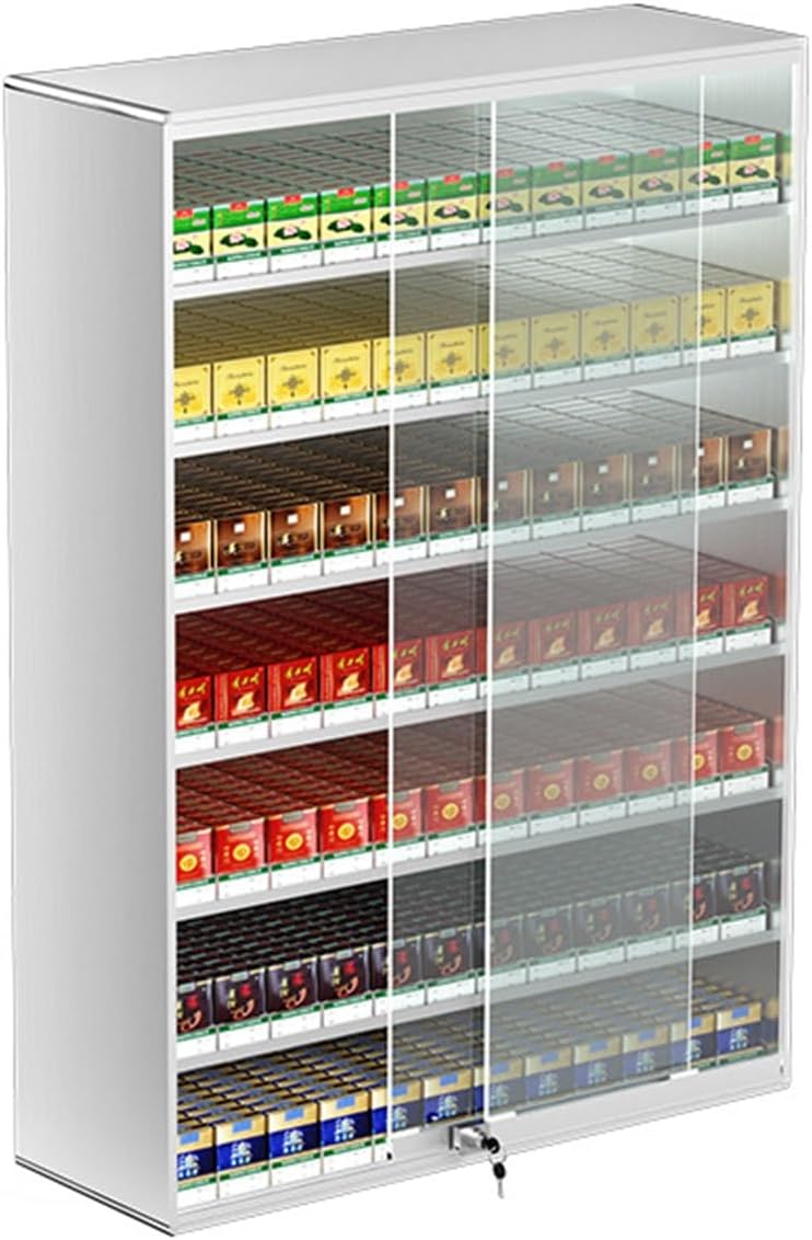 Lockable Aluminium Cigarette Display Holder, Wall-Mounted Retail Shelf with Auto Pusher, Secure Cabinet for Cigarettes, Durable & Stylish (38.5x17.3x45cm, 74.5x17.3x105cm)