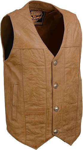 Milwaukee Leather LKM3702 - Chaleco de cuero con cuello en V para hombre, estilo occidental, con cierre clásico de broches de presión