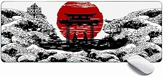 Japanese Waves Red Sun Gaming Mouse Pad XL,Extended Large Mouse Mat Desk Pad 31.5x11.8x0.12IN,Stitched Edges Non Slip Mousepad for Computer,Office,Keyboard and Laptop