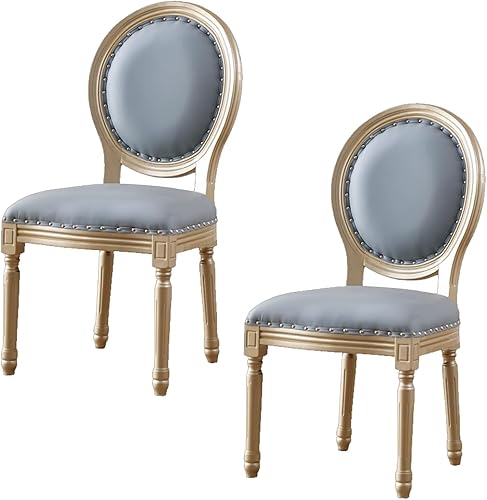 Miniatura 28 de Juego de 4 sillas de comedor de campo francés, sillas de comedor tapizadas de granja, silla de cocina con respaldo redondo y patas de madera, silla