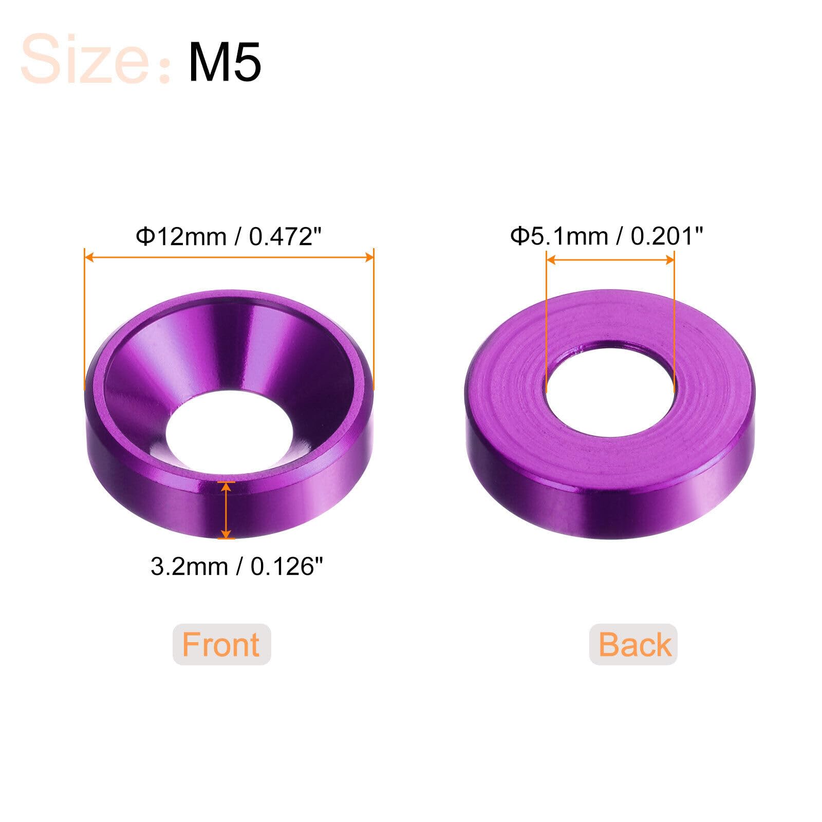 Parts for Machine 30pcs Countersunk Washer M5 Anodized Aluminum Alloy Finishing Washers Purple (#CN-310724-02480)