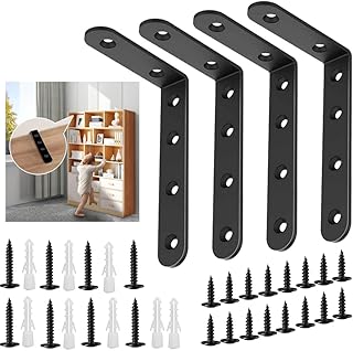 Anti Tip Furniture Anchors for Baby Pet Proofing,Furniture Wall Anchor Furniture Dresser Bookshelf Falling Prevention Device for Children (Black)