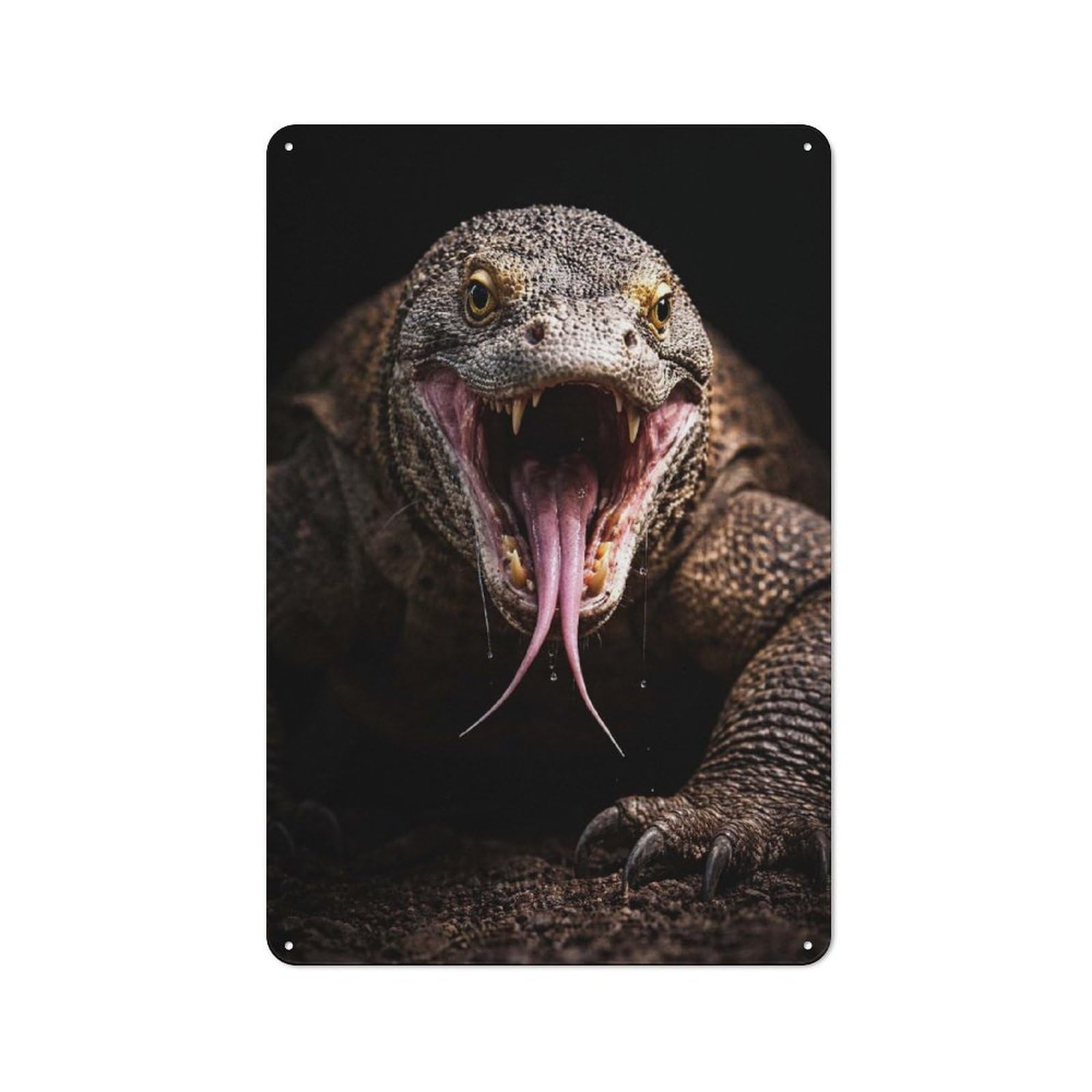 Junmoney Style-12 Komodo Dragon With Mouth Open Rustic Metal Sign 30X20cm For Garden Room Or Summerhouse, For Summerhouse Decorators