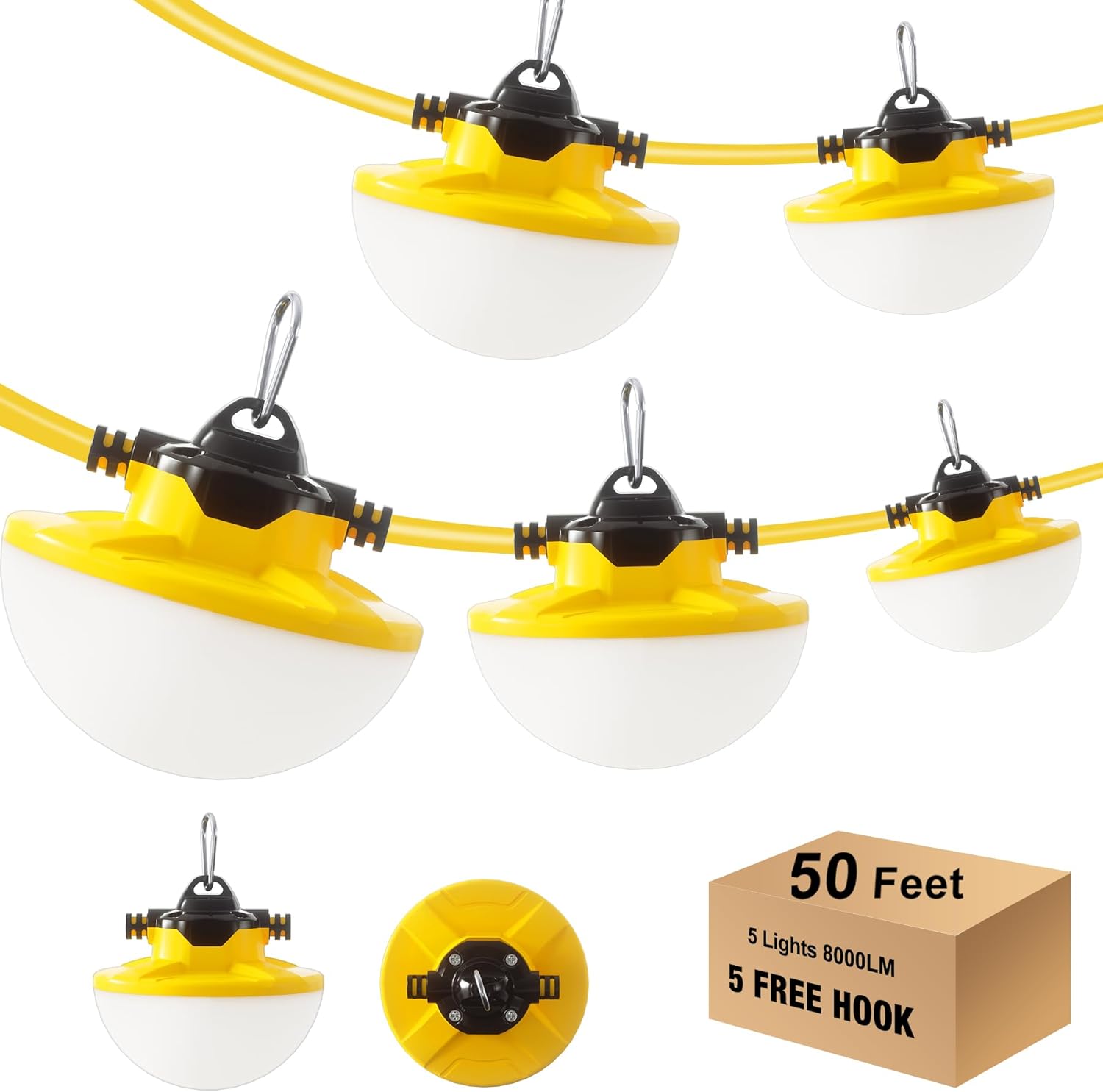JCLGL 50FT Construction String Light 65W 8000Lm, 5000K Industrial