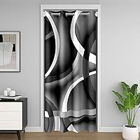 Vista 42 de Cortina de puerta con diseño de remolinos azules, negros y blancos, 1 panel de 34 pulgadas de ancho x 80 pulgadas de largo, cortinas opacas