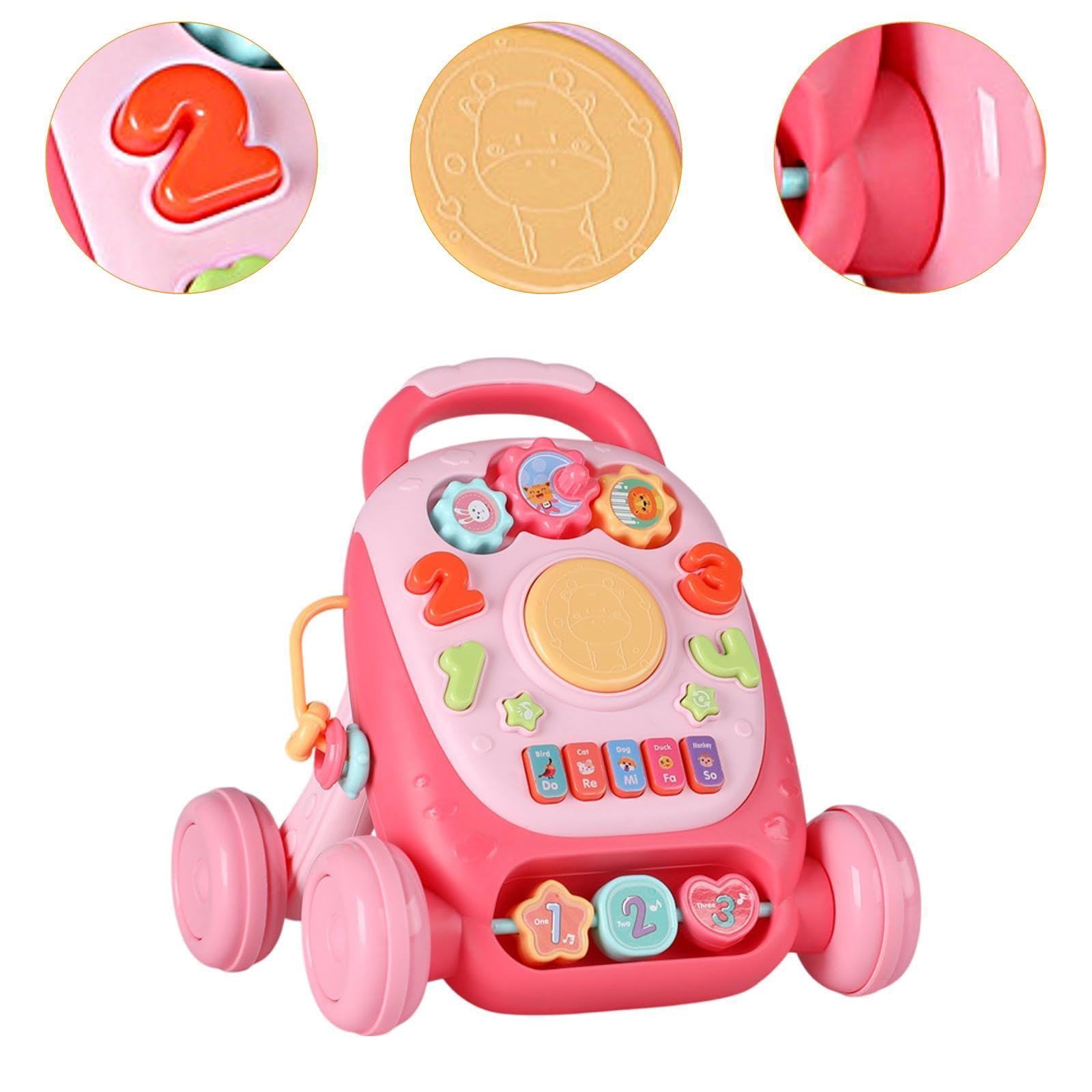 Giocattolo per Neonati da Spingere, Giocattolo Musicale con Ruote, Regalo di Compleanno, Rosa