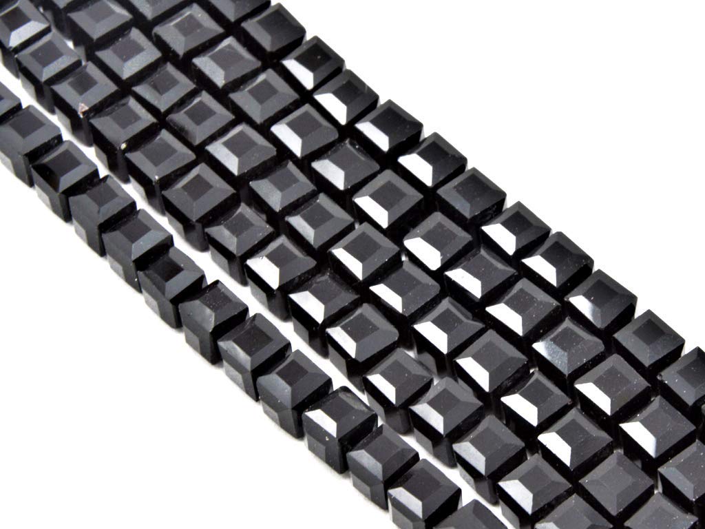 The Design Cart Jet Black Opaque Cube Shaped Crystal Bead (2 mm * 2 mm) 1 String for Jewellery Making, Beading, Arts and Crafts and Embroidery.