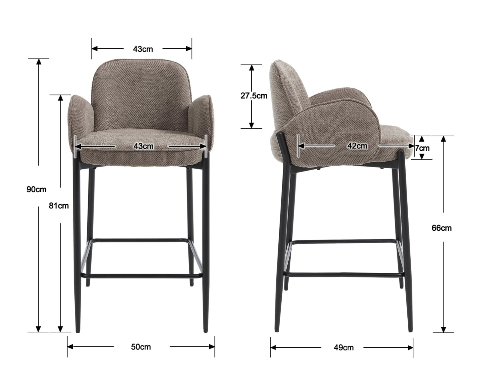 Ya-Home Juego de 2 Taburetes Altos de Cocina Patas Metal para Bar,Marrón