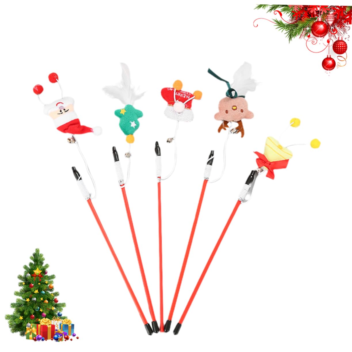 Sosoport 3er-Sets Katzenspielzeug Weihnachts-Teasing-Sticks Interaktives Katzen-Teaser-Spielzeug Für Spaß Und Bewegung 5 Stück * 3