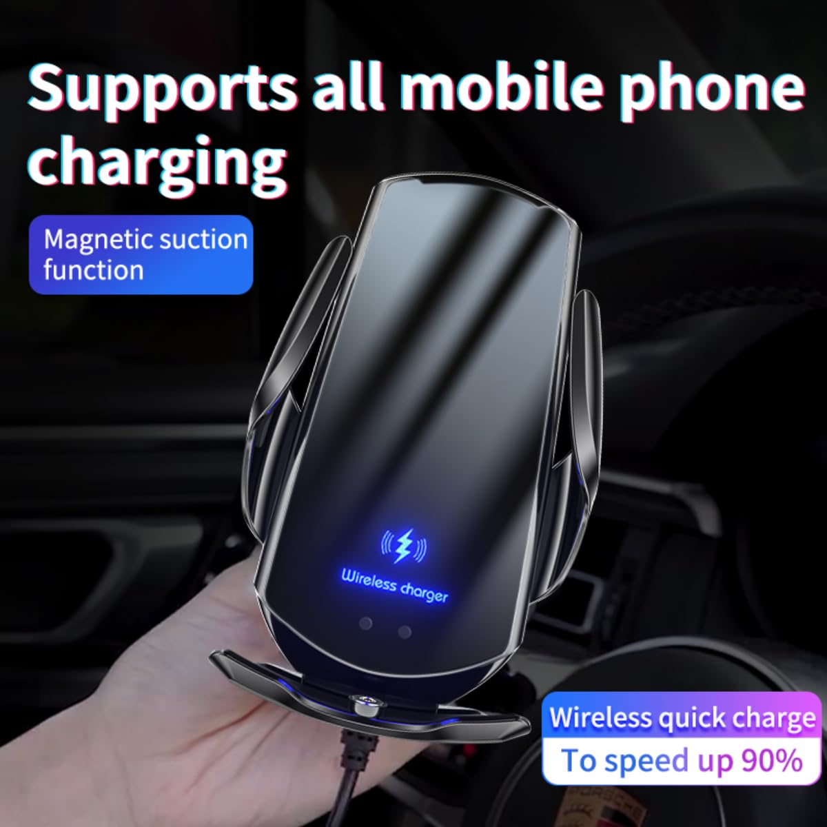 Wireless Car Charger, SIHENMY 15W Fast Wireless Charger for car Auto-Clamping, fit for iPhone 15 14 13 12 11 Pro Max Xs, Samsung Galaxy S23 Ultra S22 S21 S20, S10+ S9+ Note 9, etc-Black