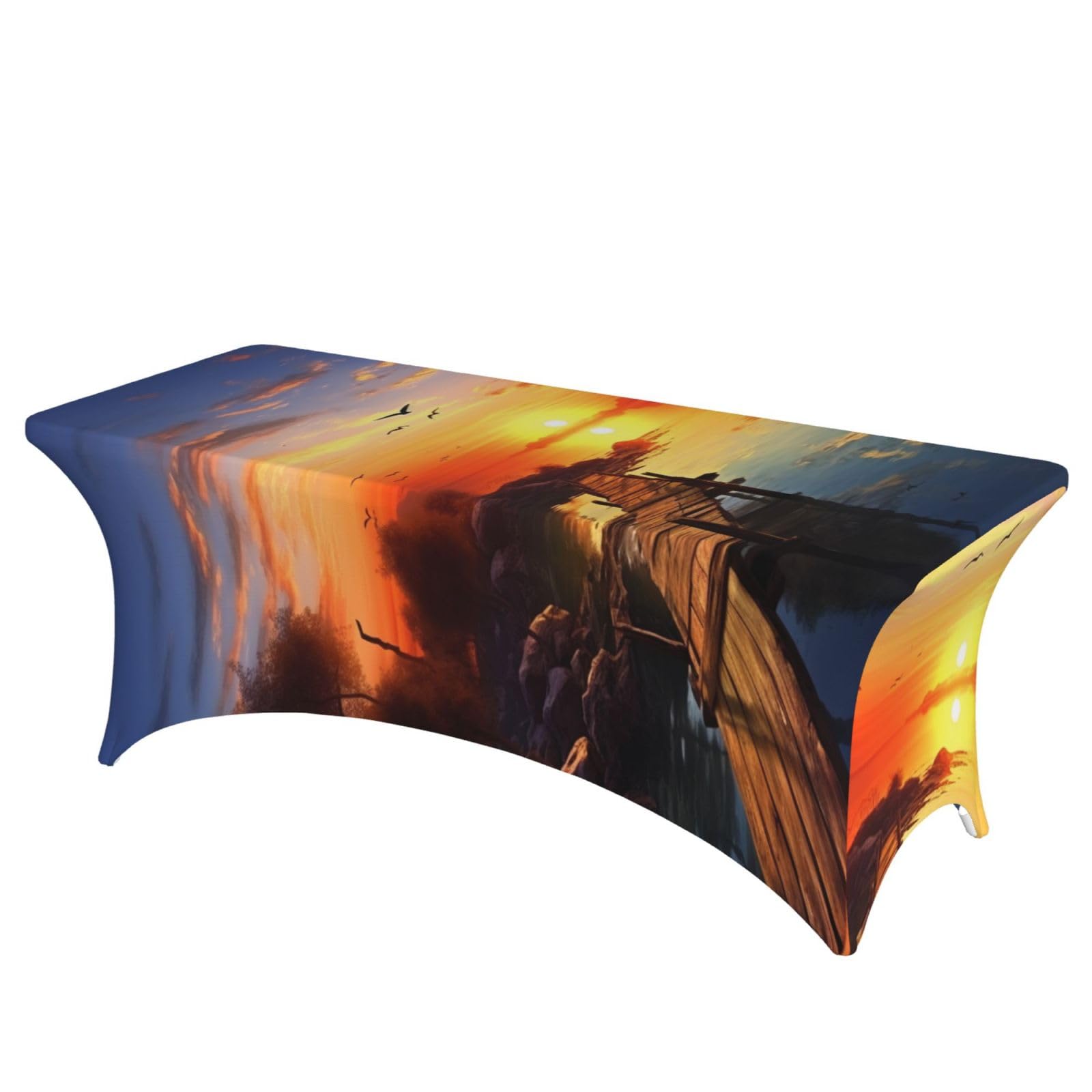 Nappe élasthanne lavable et infroissable au motif de coucher de soleil pour buffet de mariage 1,8m