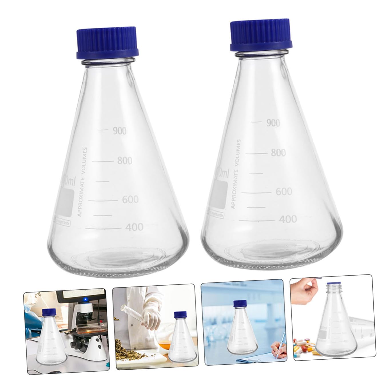 Abaodam 2pièces Flacons Coniques Verre pour Réactifs avec Bouchon à Vis Bleu et Graduation Matériel de Laboratoire Fioles à Essai