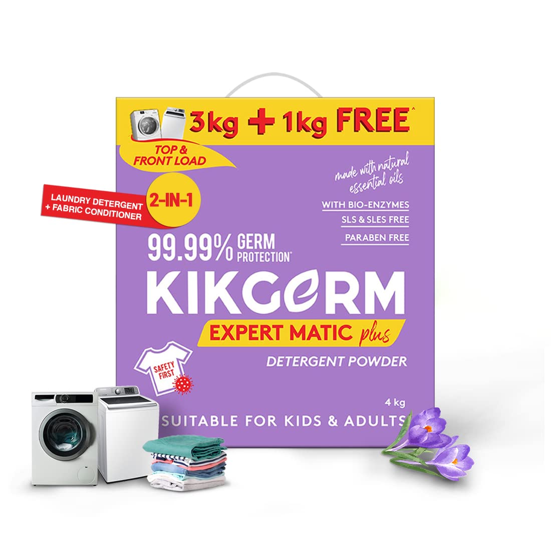 Kikgerm Plant Based Laundry Detergent Powder With Fabric Conditioner - Natural, Eco-friendly, Non-toxic, Biodegradable - Kids Safe, Skin Safe, Pet Safe - Tough Stain Remover - 3 Kg + 1 Kg (4 Kg) (B0B4DYHQ48) Amazon Price History, Amazon Price Tracker