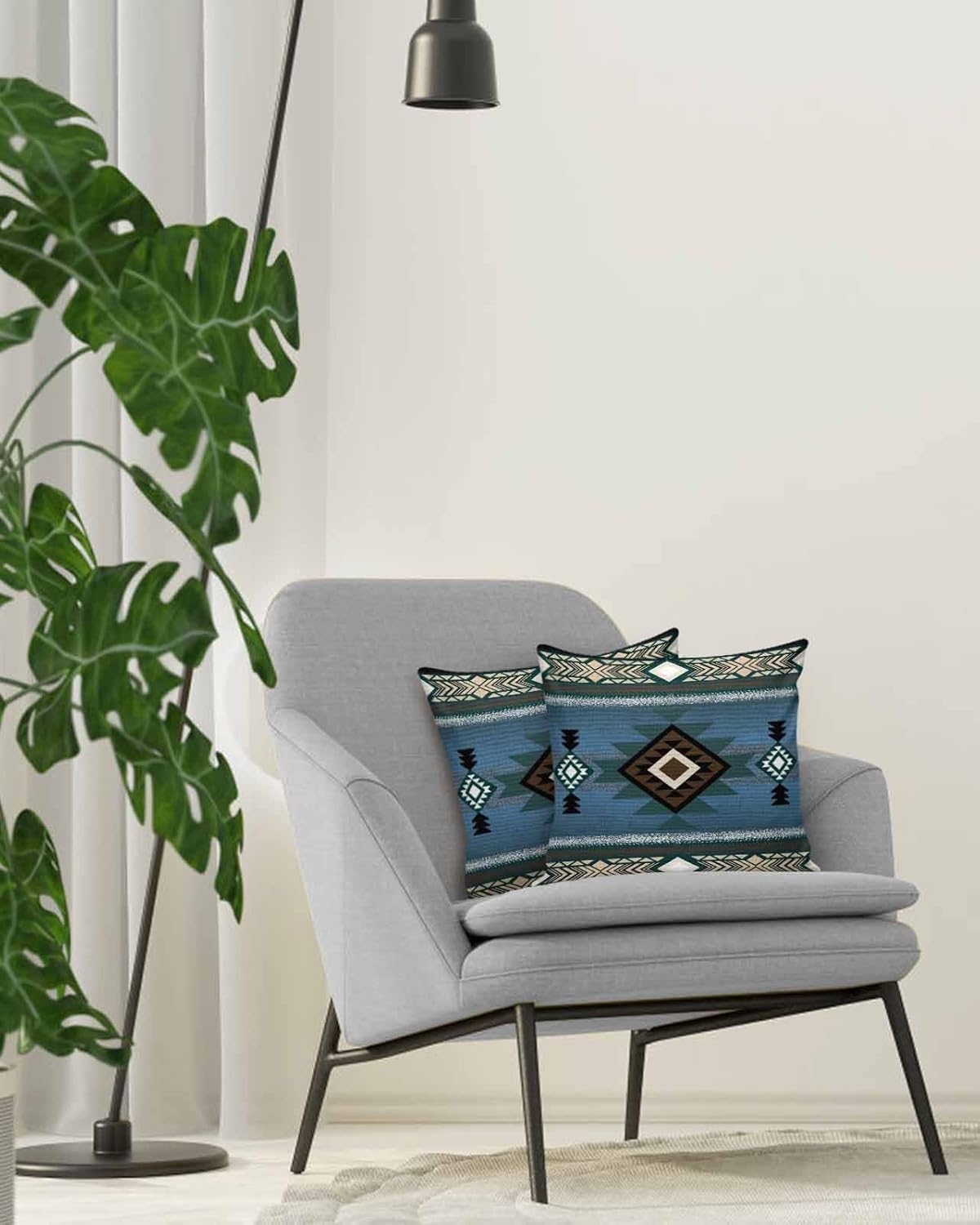 Throw Pillow Covers 20x20 Inch Blue Tribal Style Pillow Cases for Couch Sofa Bed Home Decor Southwest Native American Set of 2 Pillow Covers