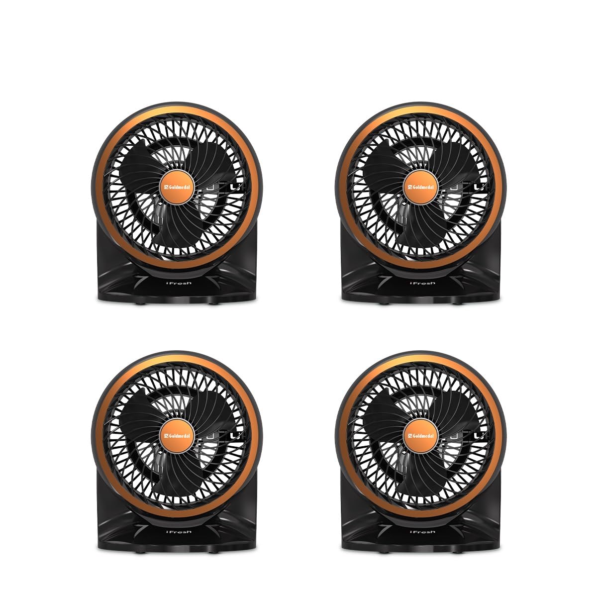Goldmedal i-Fresh 230 mm Personal Fan For Home and Office | Pack of 4 | Desk And Wall Mountable | 3 Speed Controller | High RPM | 2 years Warranty (Black)