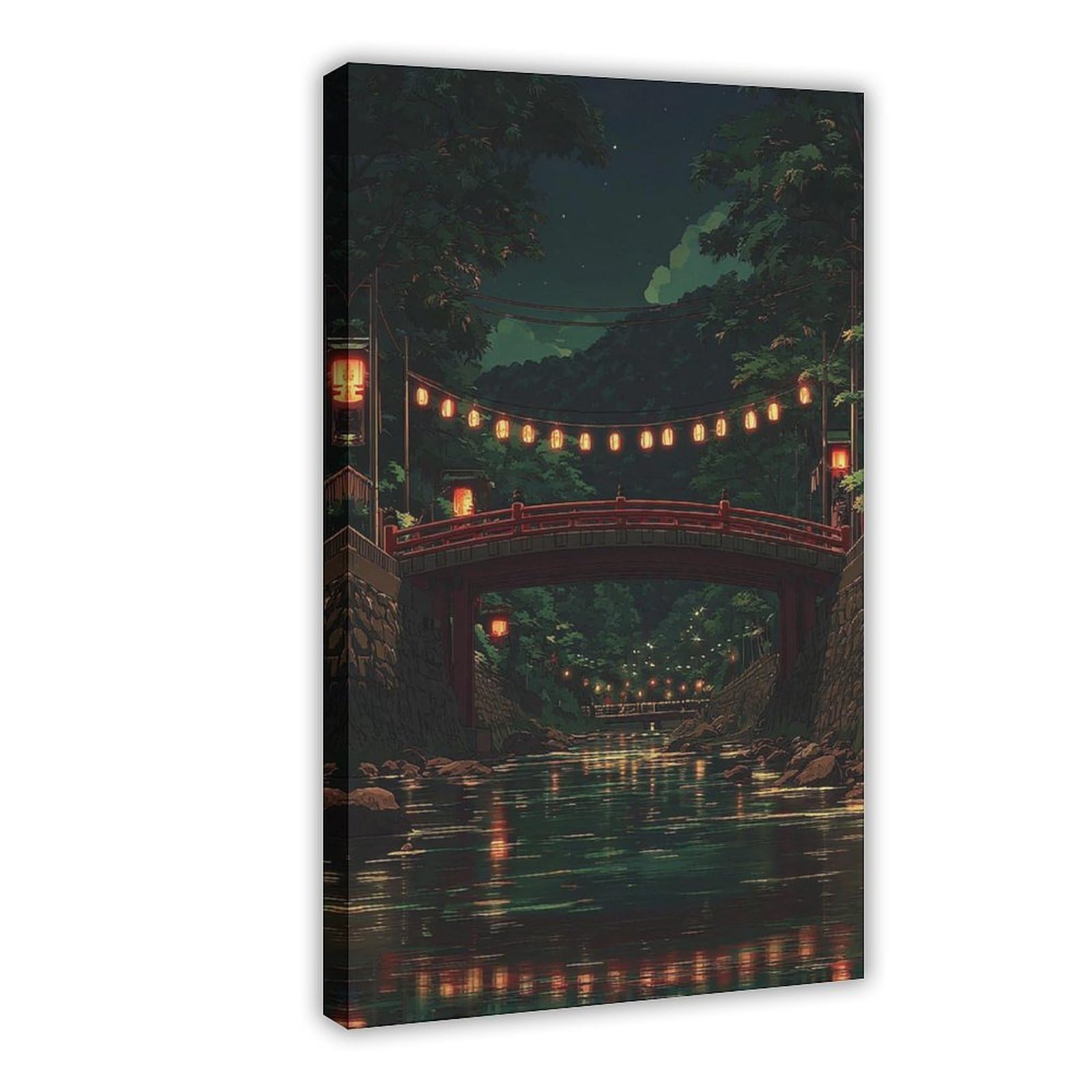 Bareronor Japanese Lantern Bridge (4) Canvas Poster Bedroom Decor Landscape Office Room Decor Gift 24" L X 36" W