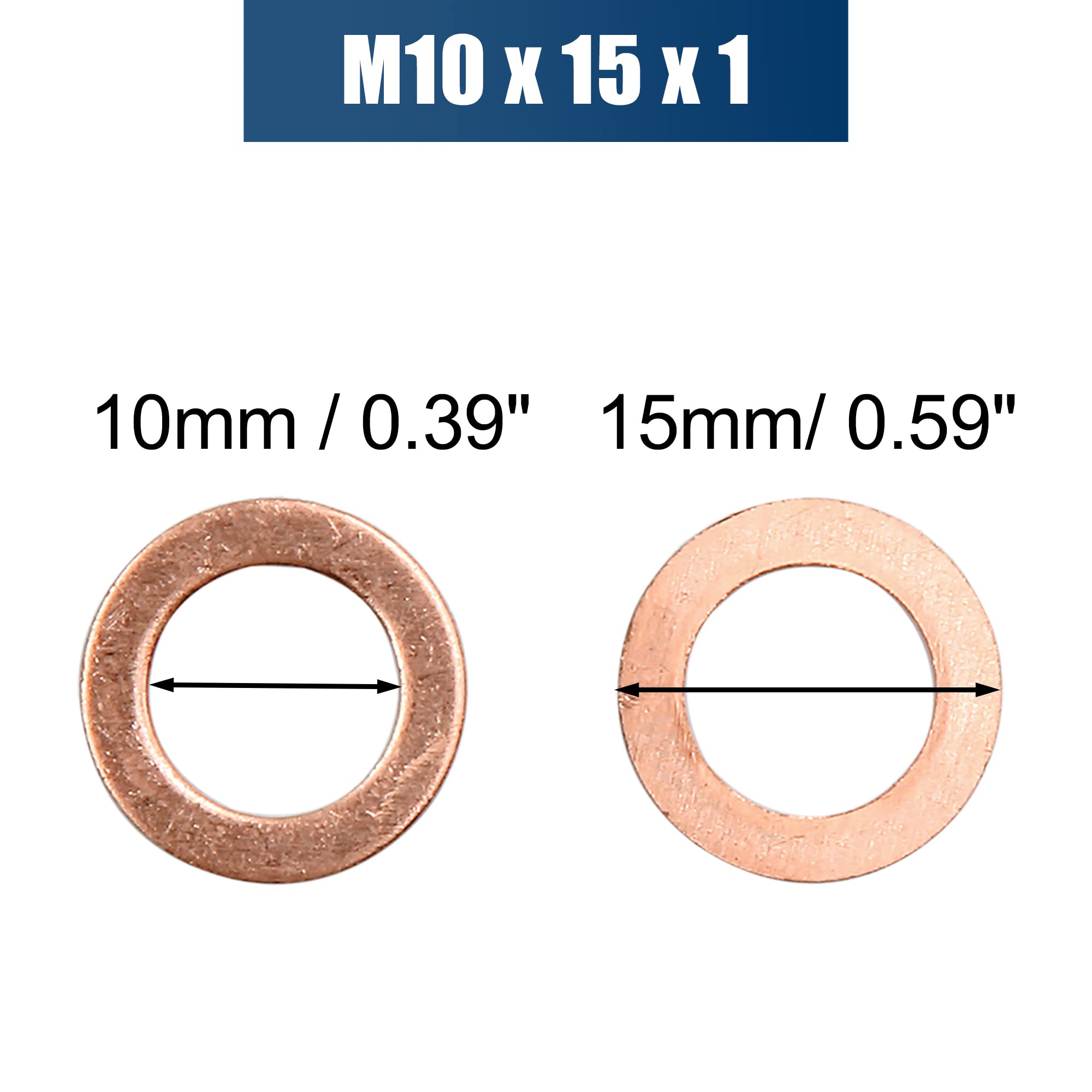 X AUTOHAUX 50pcs M10 x 15mm x 1mm Copper Washers Flat Sealing Rings for Screw, Copper Tone - Image 3