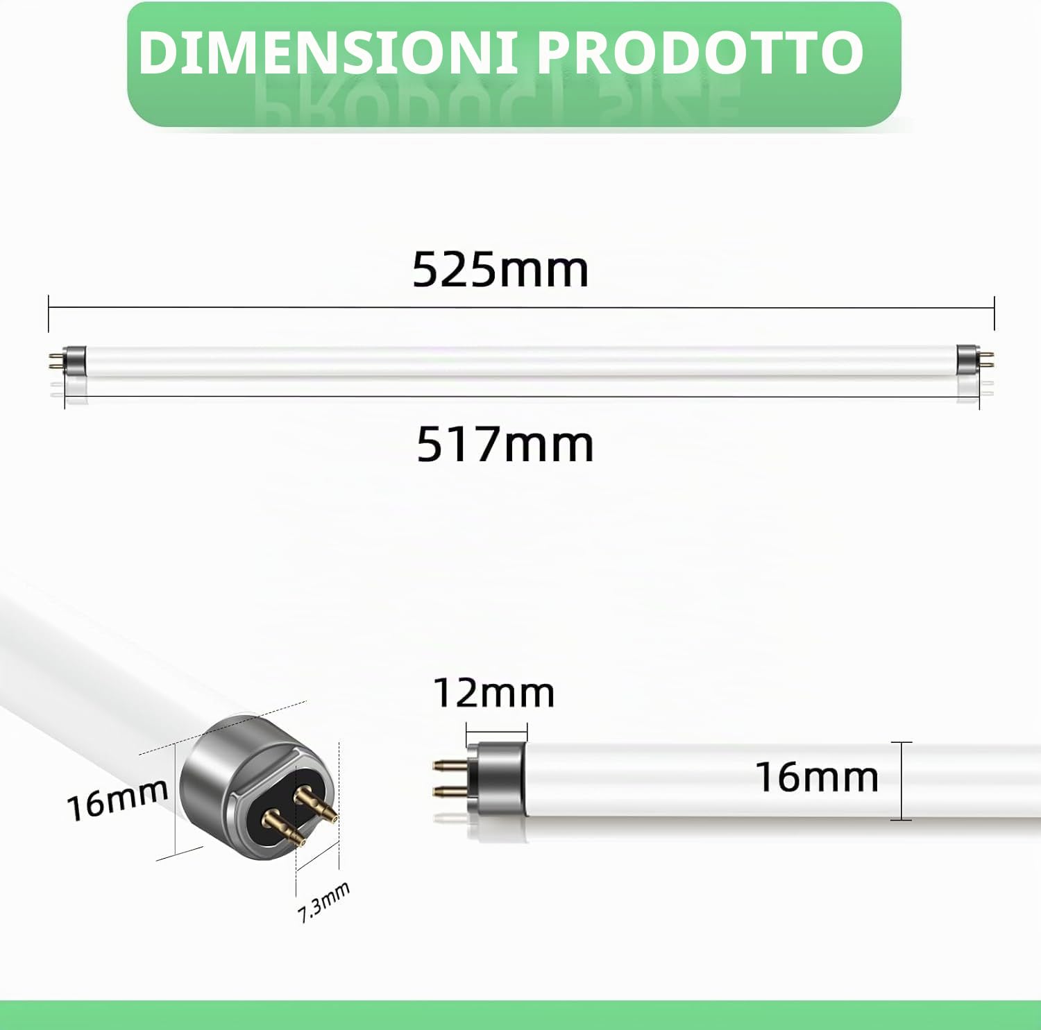 2 tubi fluorescenti standard T5, 13 W, 525 mm, luce bianca calda, 3000 K (530)