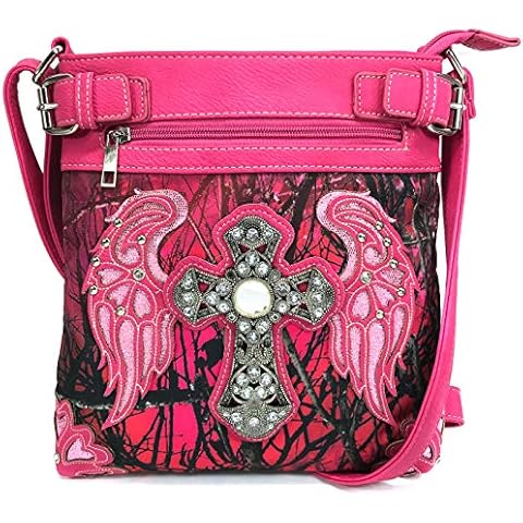 Zelris Camouflage Shine Glow Cross Angel Wings Conceal Carry Crossbody Messenger (Hot Pink) Cover