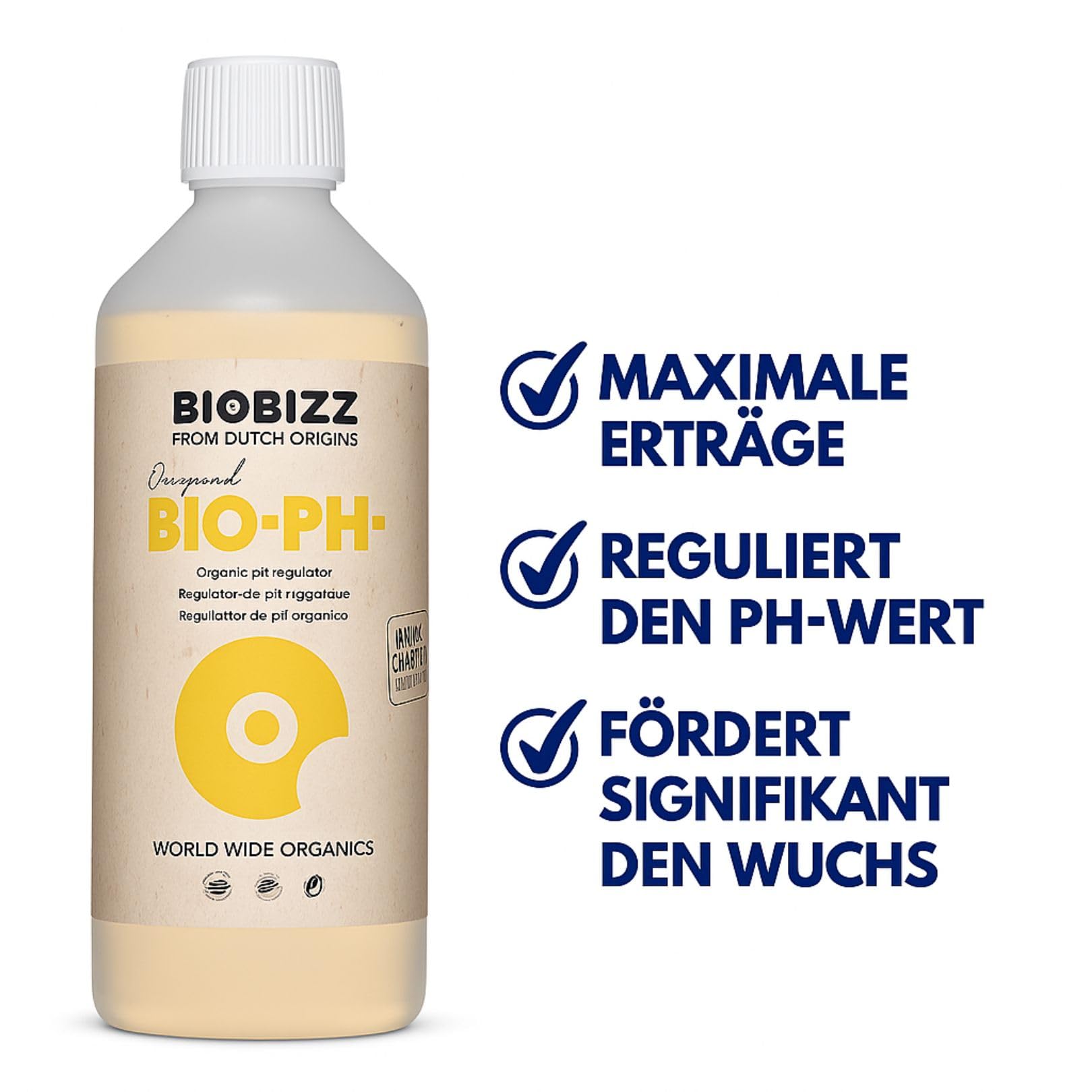 BioBizz Bio pH- Menos 5 Liter - Crecimiento de cultivo biológico natural con reducción de pH para interiores Fertilizante ph Minus Liquid