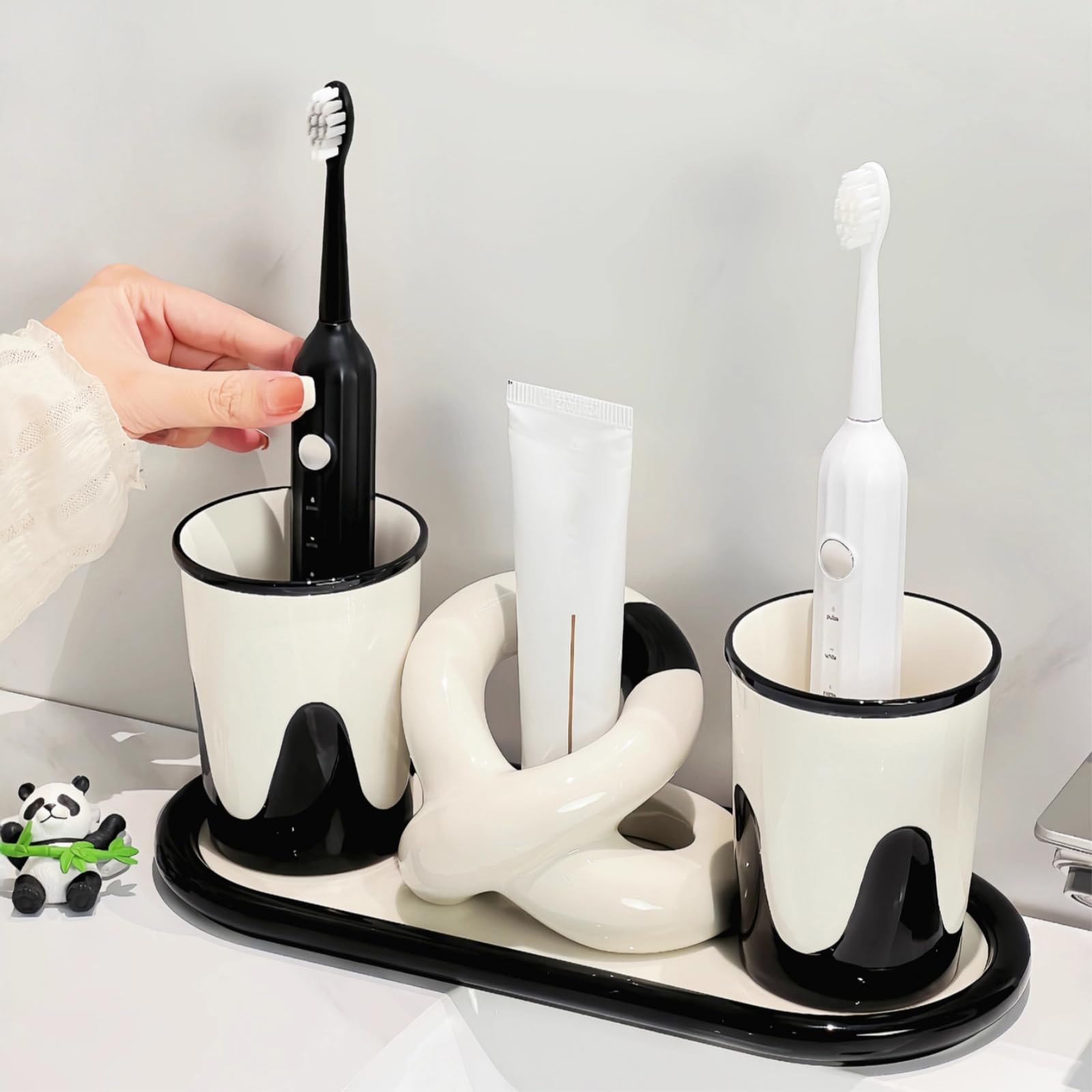 Keramik-Mundspülung mit schwarz-weißem Farbkontrast für die Tasse zu Hause, frische und exquisite Persönlichkeit, schwarz-weißer Farbkontrast