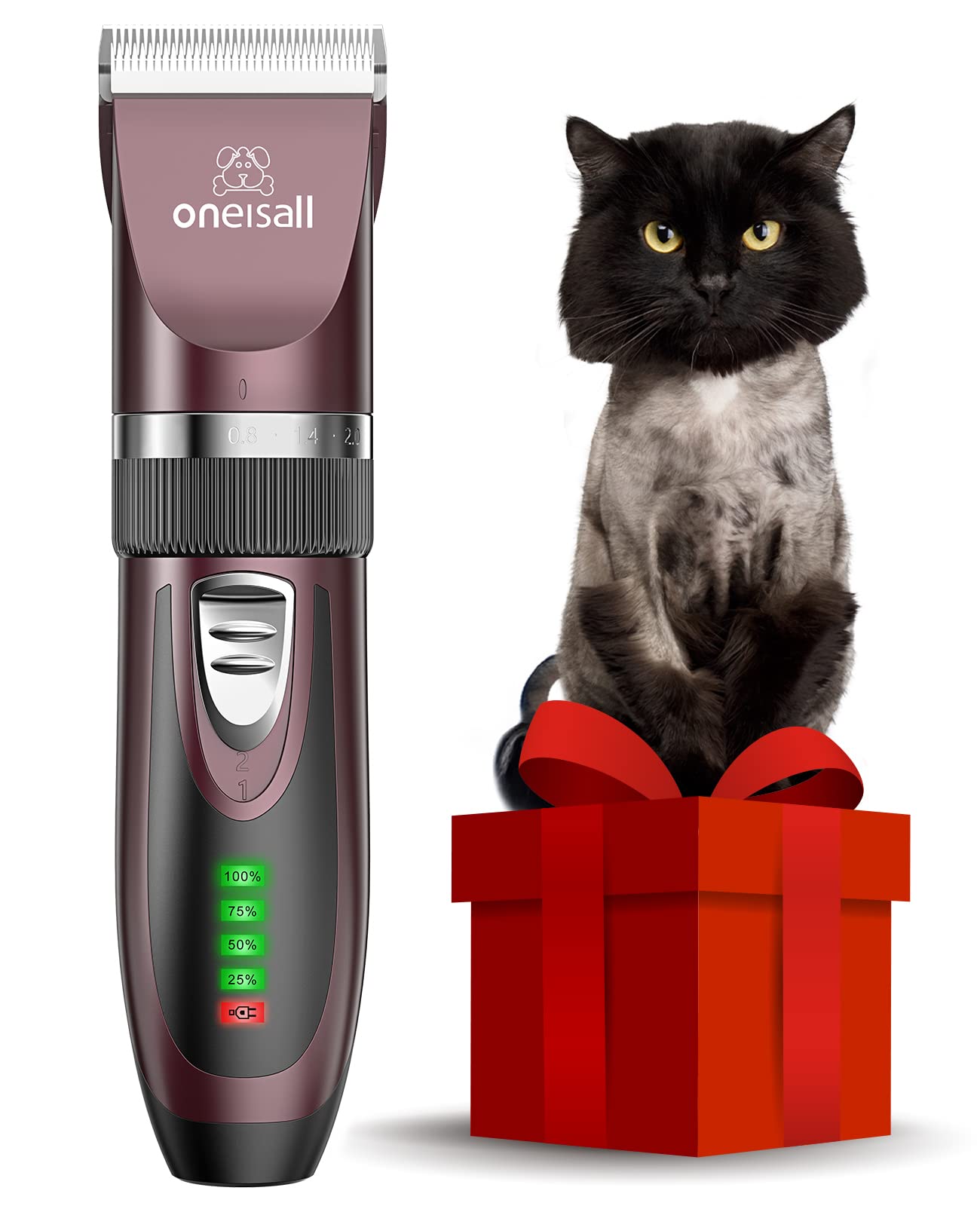 oneisall Cat Grooming Clippers for Matted Hair, 2-Speed Cat Grooming Kit Cordless Low Noise Pet Hair Clipper Trimmer for Dogs Cats Animals (Deep Rose)