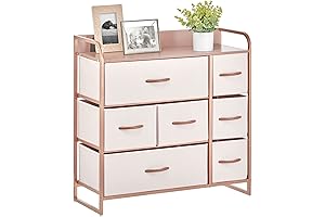 mDesign 30.9" High Steel Frame/Wood Top Storage Dresser Furniture Unit with 7 Removable Fabric Drawers