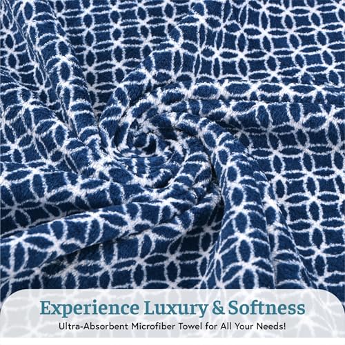 Image of Kuber Industries 6 Pcs Microfiber Towel for Bath 30x60 Inch Large Size | 280 GSM Soft Towel for Women and Men | Quick Dry & Absorbent Shower Bathtowel for Swimming and Beach | Circle - Blue